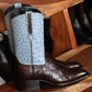 Men's Handcrafted Crocodile-Ostrich Embossed Contrast Western Boots