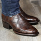 Men's Handcrafted Crocodile-Ostrich Embossed Contrast Western Boots