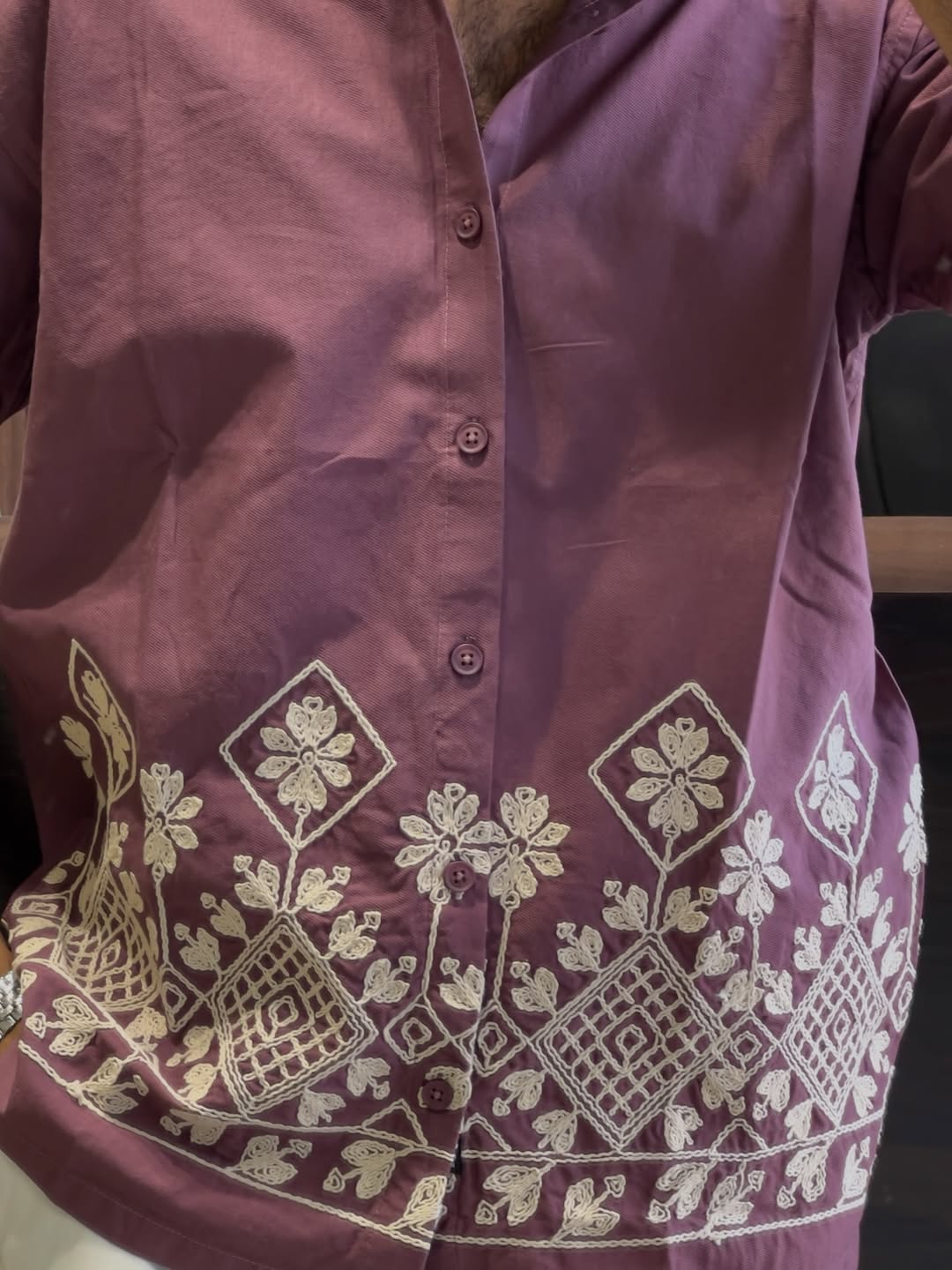 Men's Geometric Embroidered Short Sleeve Shirt