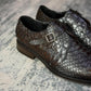 Men's Handcrafted Crocodile Texture Single Monk Strap Oxfords