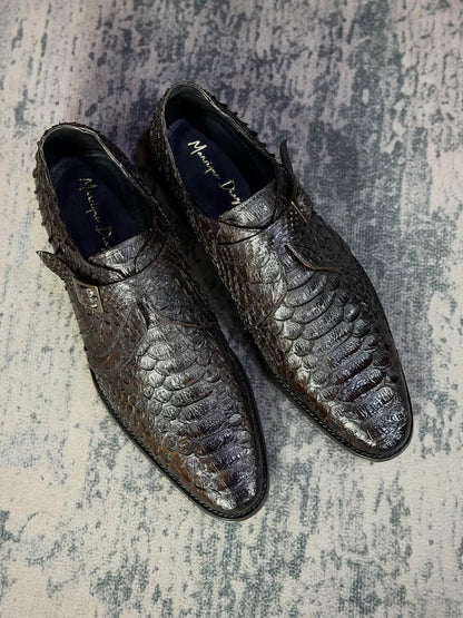 Men's Handcrafted Crocodile Texture Single Monk Strap Oxfords
