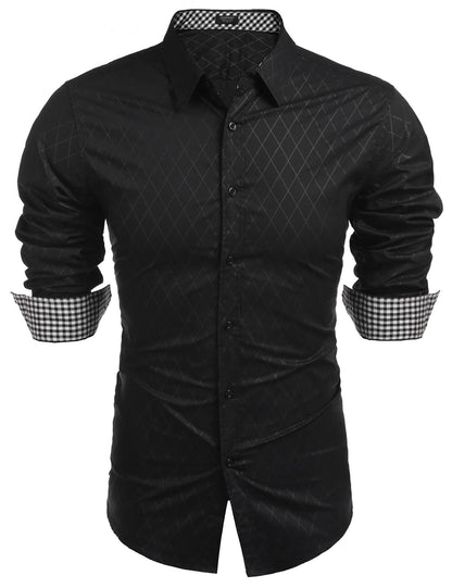 Men's Slim Fit Diamond Pattern Long Sleeve Shirt