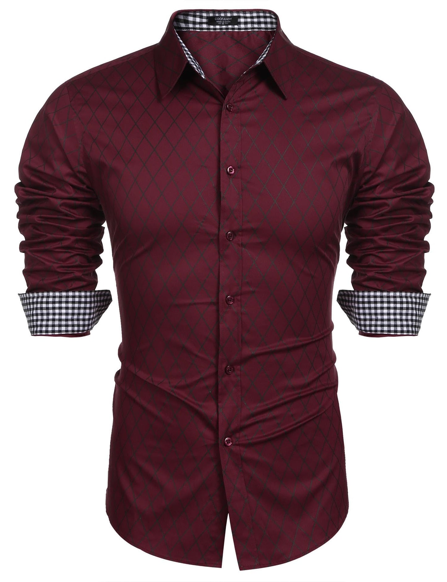 Men's Slim Fit Diamond Pattern Long Sleeve Shirt