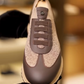 Men's Brown Textile Leather Slip-On Casual Sneakers