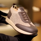 Men's Brown Textile Leather Slip-On Casual Sneakers