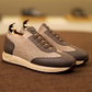 Men's Brown Textile Leather Slip-On Casual Sneakers