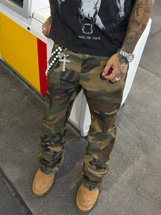 Vintage Streetwear Camo Snake Pattern Baggy Denim Pants