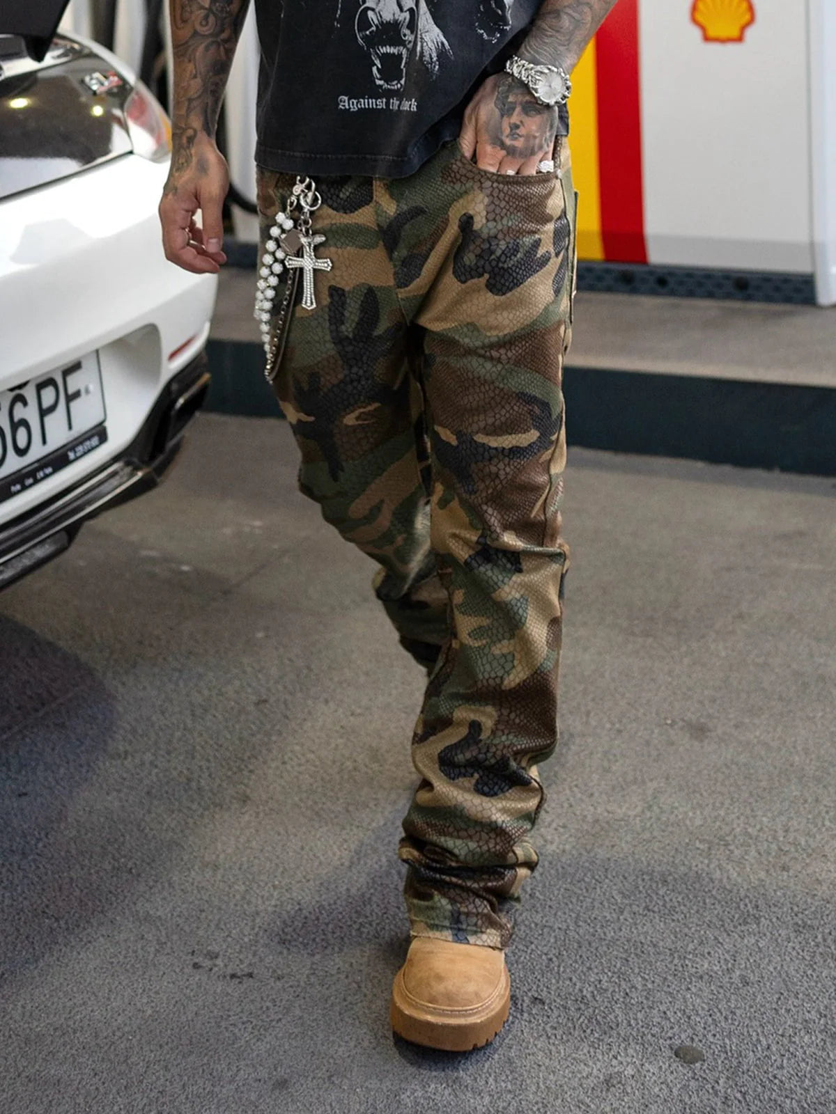 Vintage Streetwear Camo Snake Pattern Baggy Denim Pants
