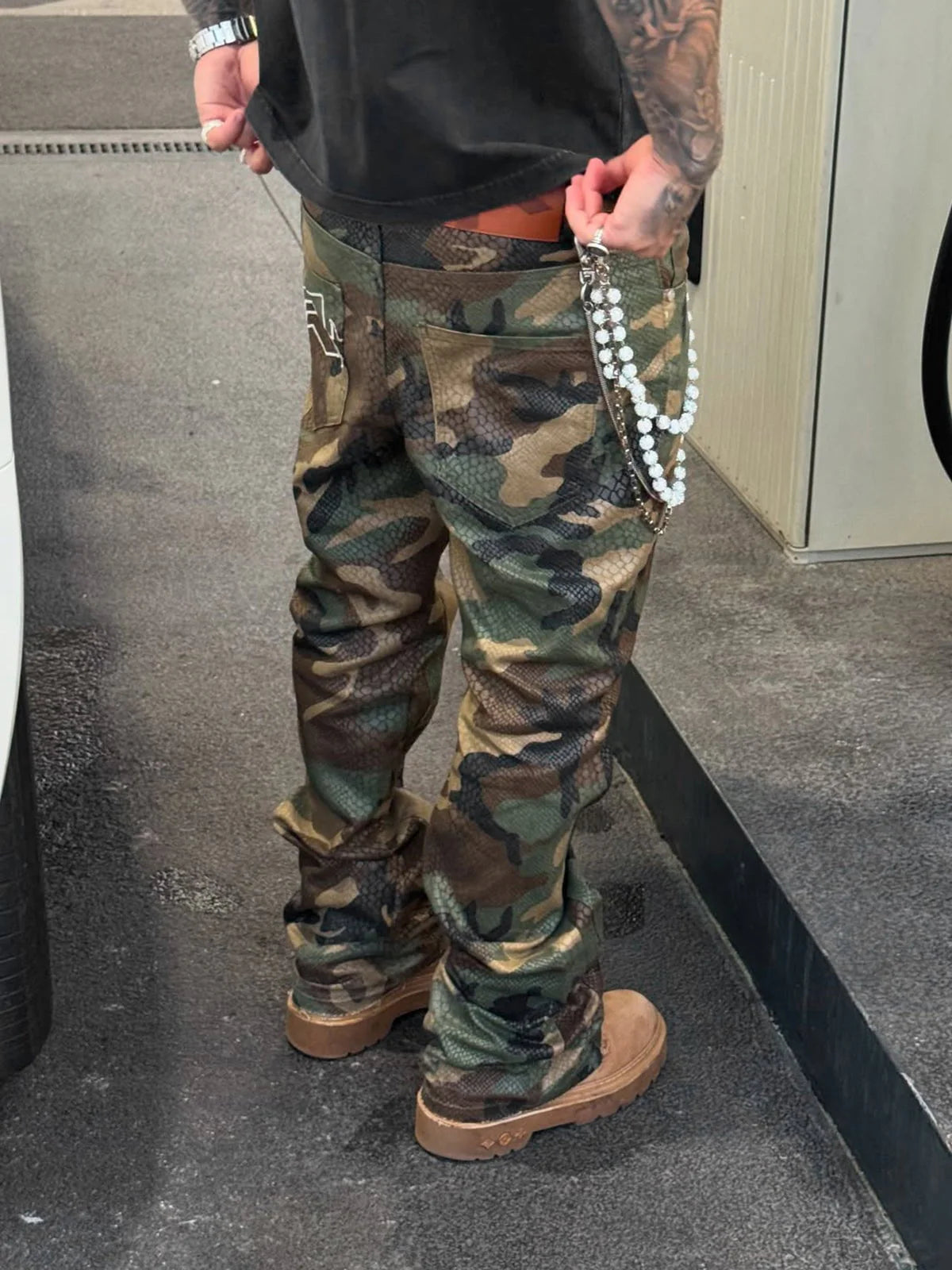 Vintage Streetwear Camo Snake Pattern Baggy Denim Pants