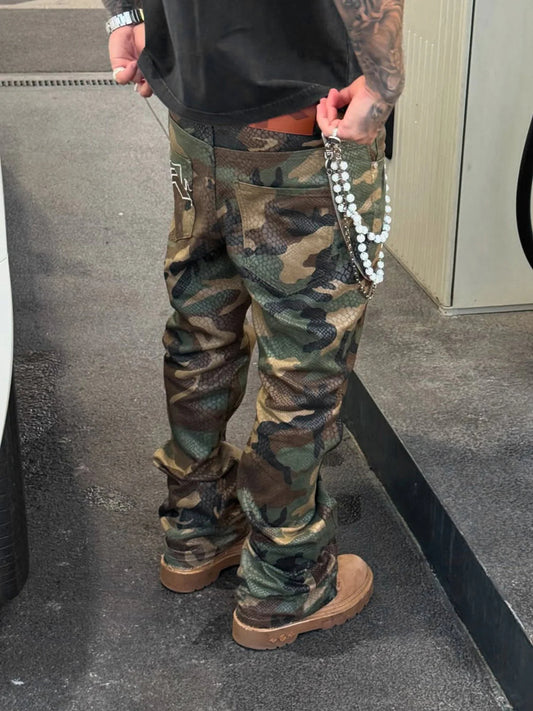 Vintage Streetwear Camo Snake Pattern Baggy Denim Pants