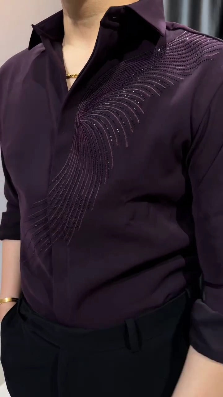 Men's Premium Intricate Rhinestone Swirl Detailing Shirt