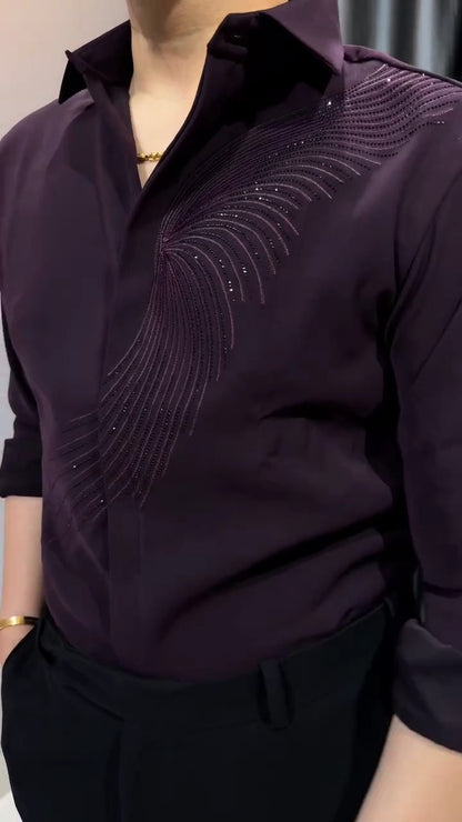 Men's Premium Intricate Rhinestone Swirl Detailing Shirt
