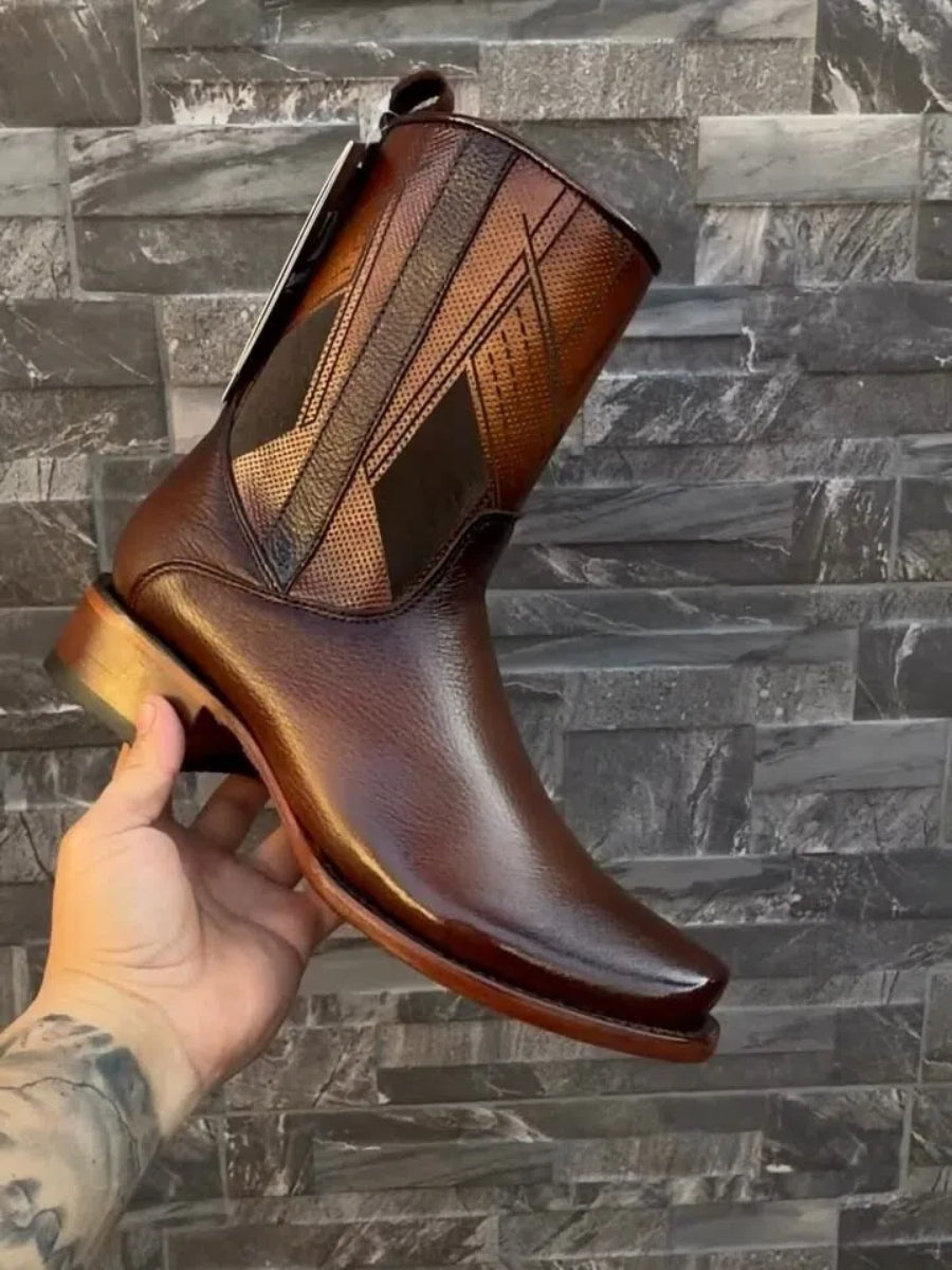 Men's Premium Handcrafted Leather Western Cowboy Boots with Geometric Detailing