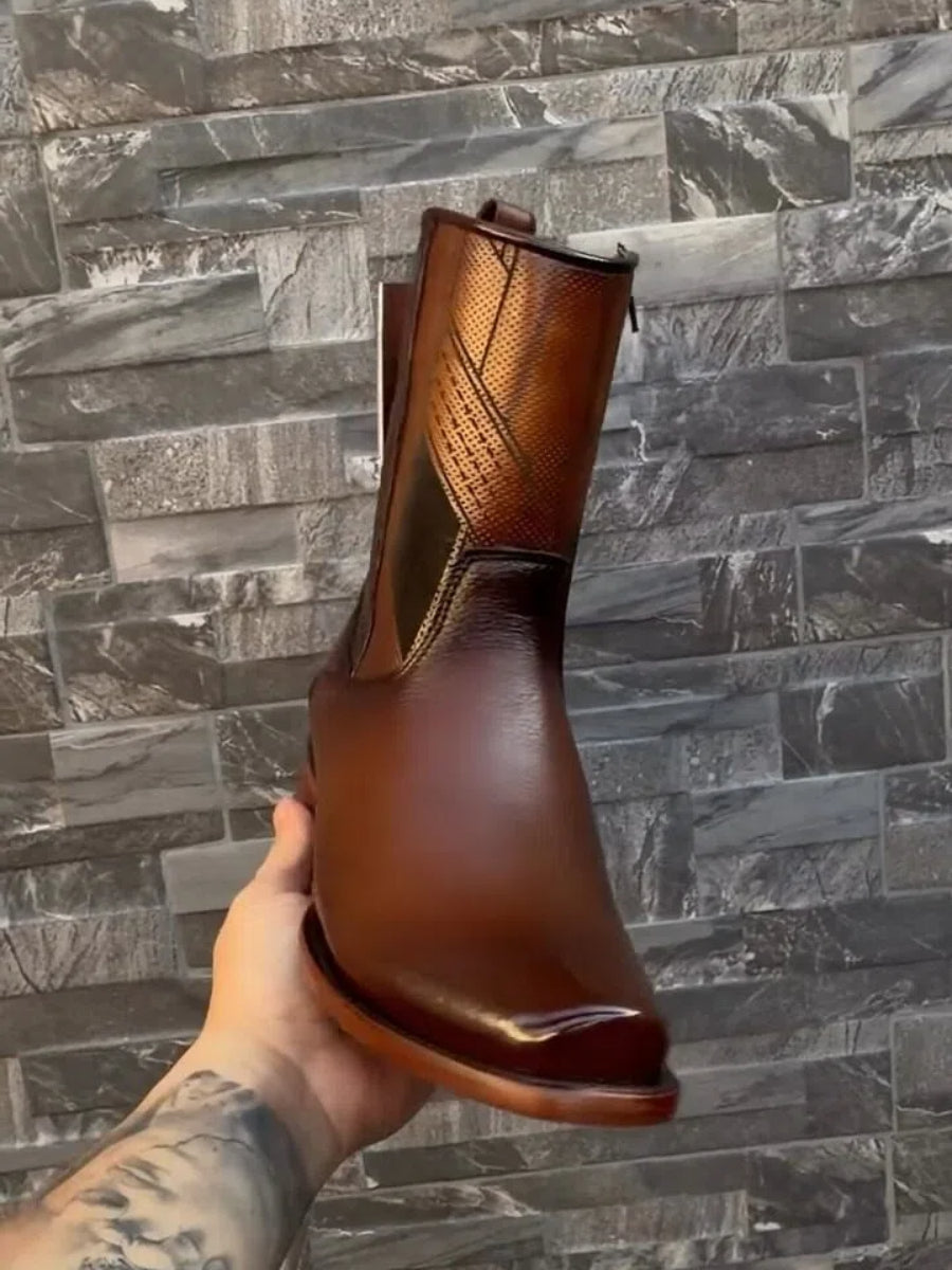 Men's Premium Handcrafted Leather Western Cowboy Boots with Geometric Detailing