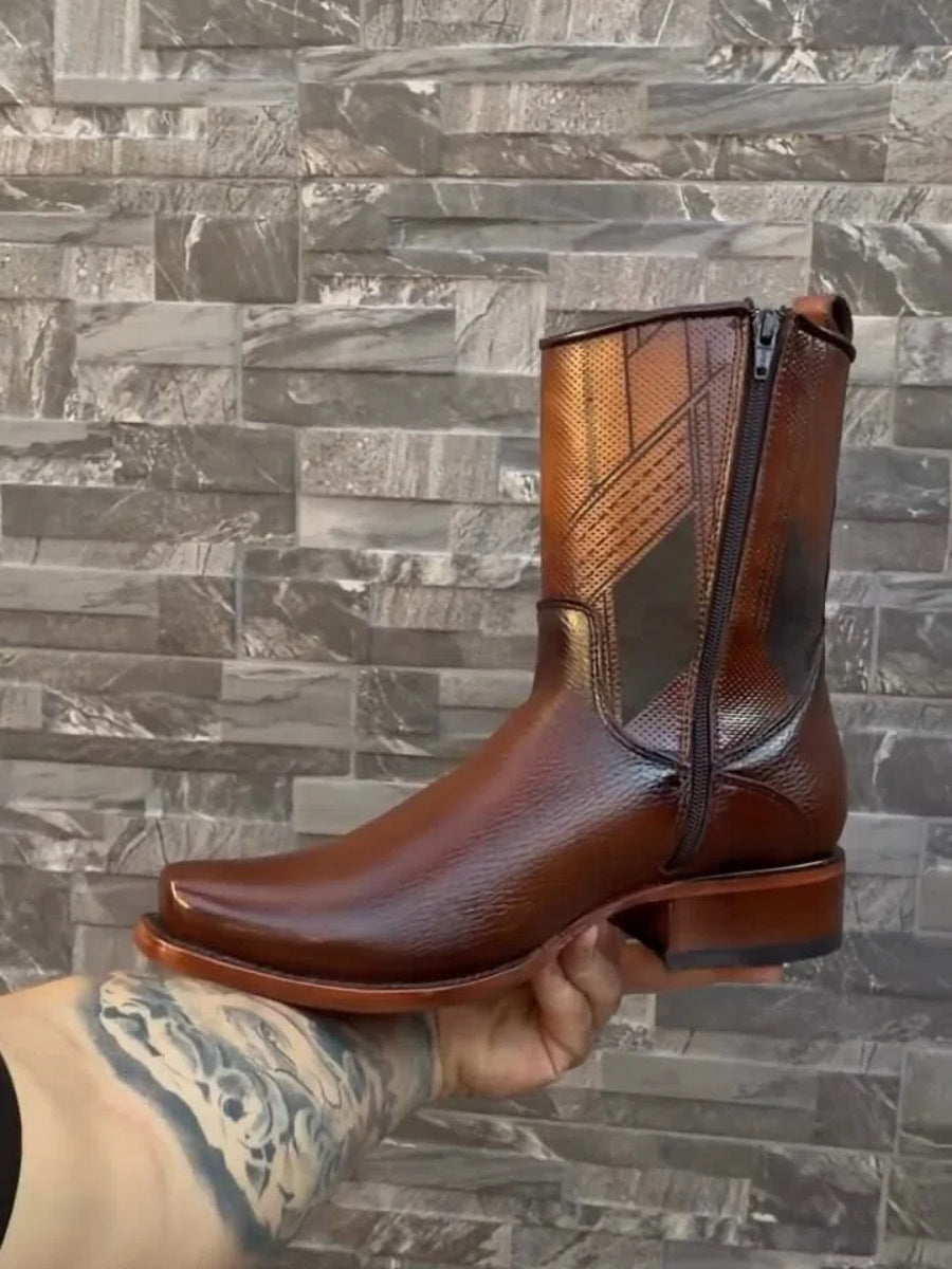 Men's Premium Handcrafted Leather Western Cowboy Boots with Geometric Detailing