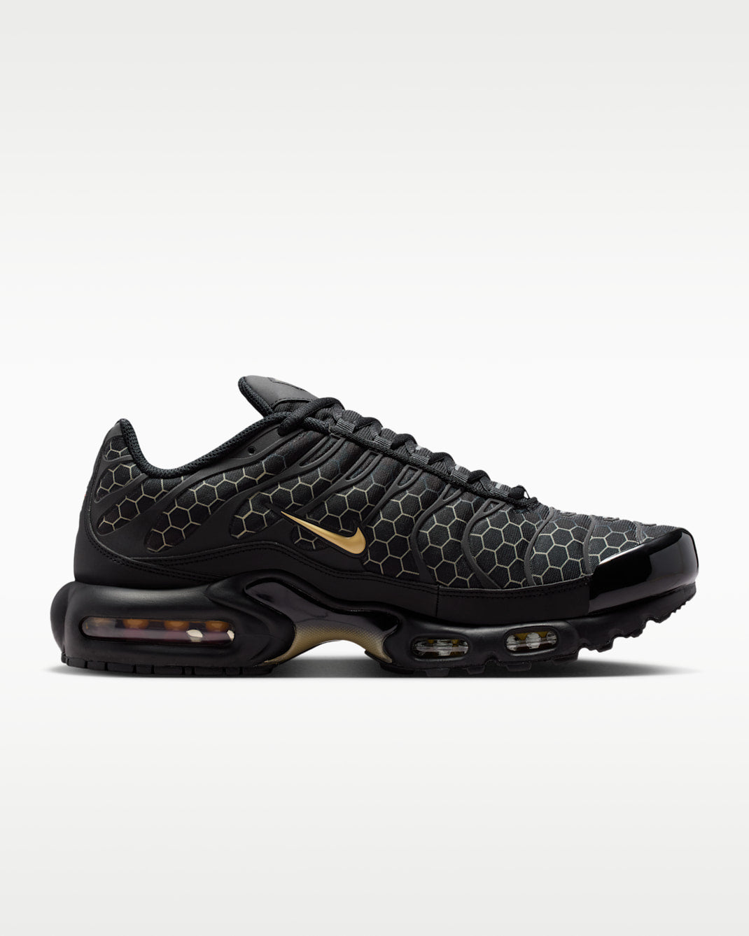 Men's Performance Athletic Sneakers - Black & Gold Honeycomb Mesh Shoes with Lightweight Responsive Sole