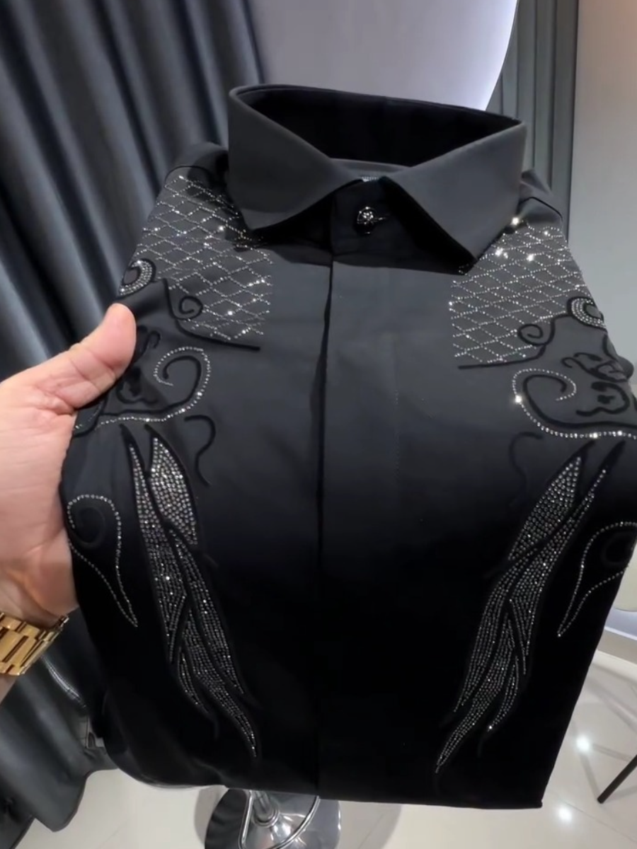Men's Satin Embroidered Western Button Down Shirt