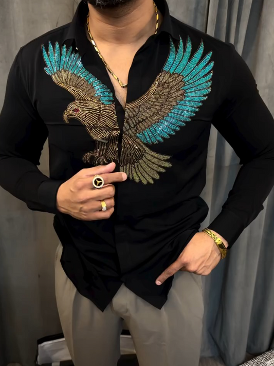 Men's Eagle Embroidered Long-Sleeve Shirt