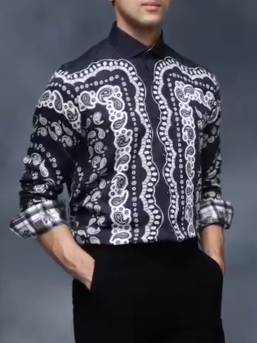 Men's Paisley Print Long Sleeve Shirt