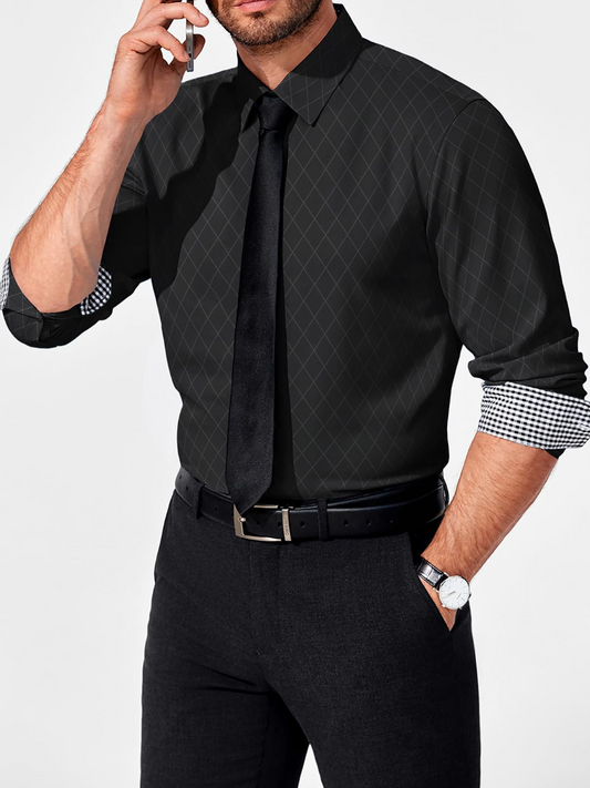 Men's Slim Fit Diamond Pattern Long Sleeve Shirt