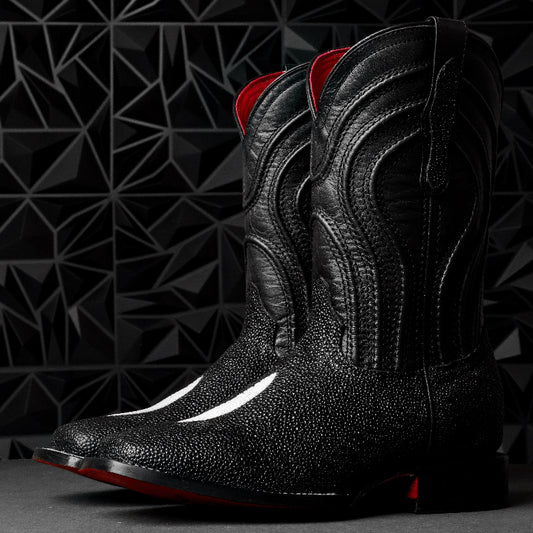 Square Toe Black Stingray Leather Boots