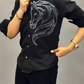Men's Silver Rhinestone Horse Black Shirt