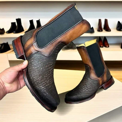 New Men's Leather Stretch Western Boots