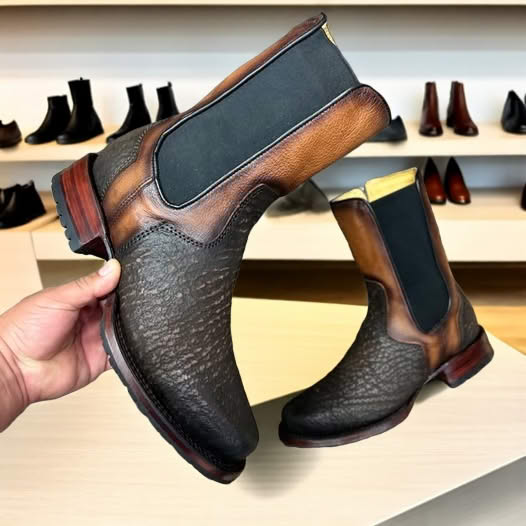 New Men's Leather Stretch Western Boots