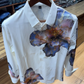 Men's Gradient Floral Rhinestone Print White Shirt