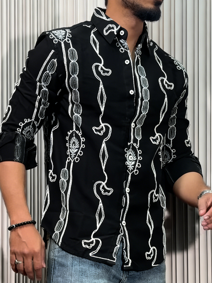 Men's Vintage Embroidered Button-Down Shirt
