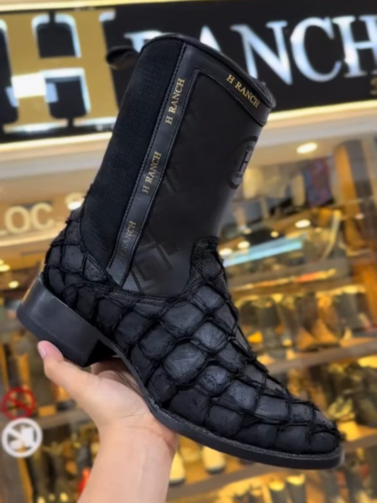 Men's Black Leather Pointed-Toe Boots