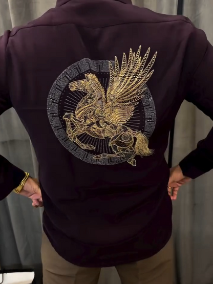 Men's Satin Pegasus Rhinestone Embellished Shirt