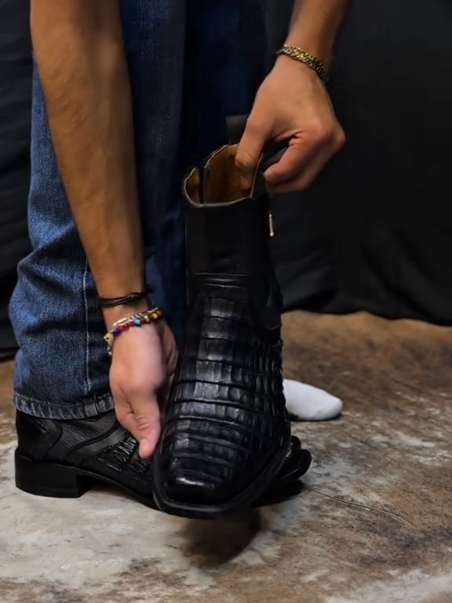 Men's Lettering Crocodile Leather Boots