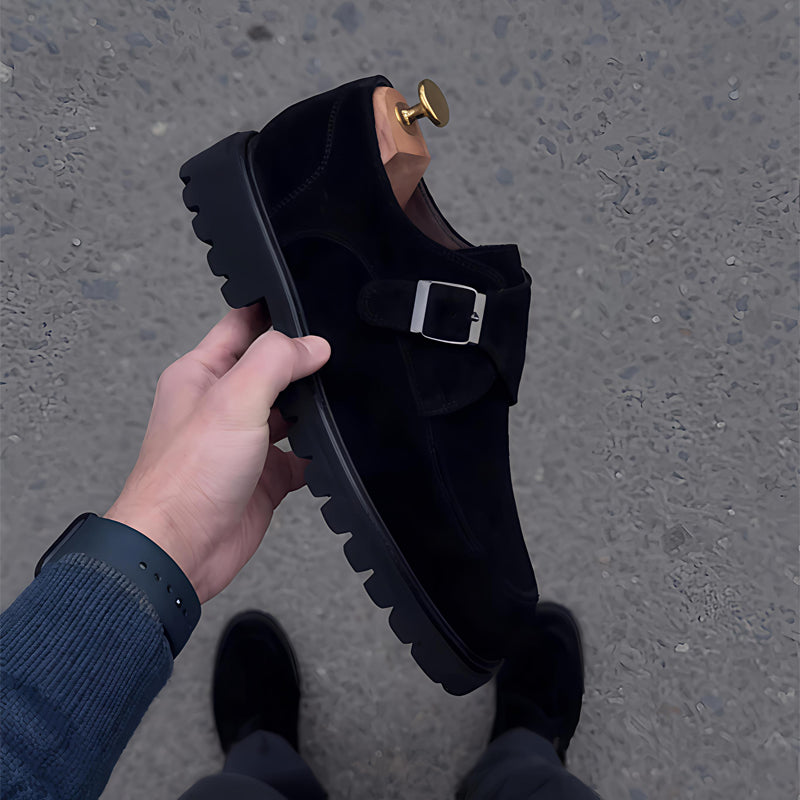 Men's Buckle Thick Heel Shoes
