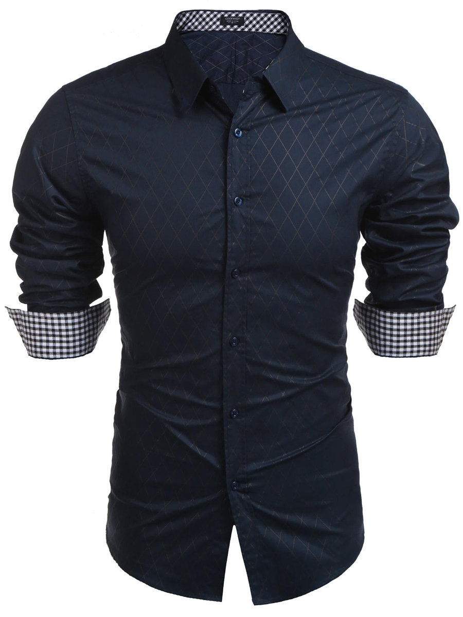 Men's Slim Fit Diamond Pattern Long Sleeve Shirt