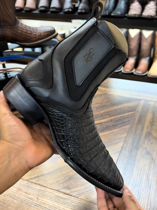 Zipper & Elastic Square Toe Ankle Boot