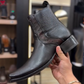 Black Narrow-Toe Leather Cowboy Boots