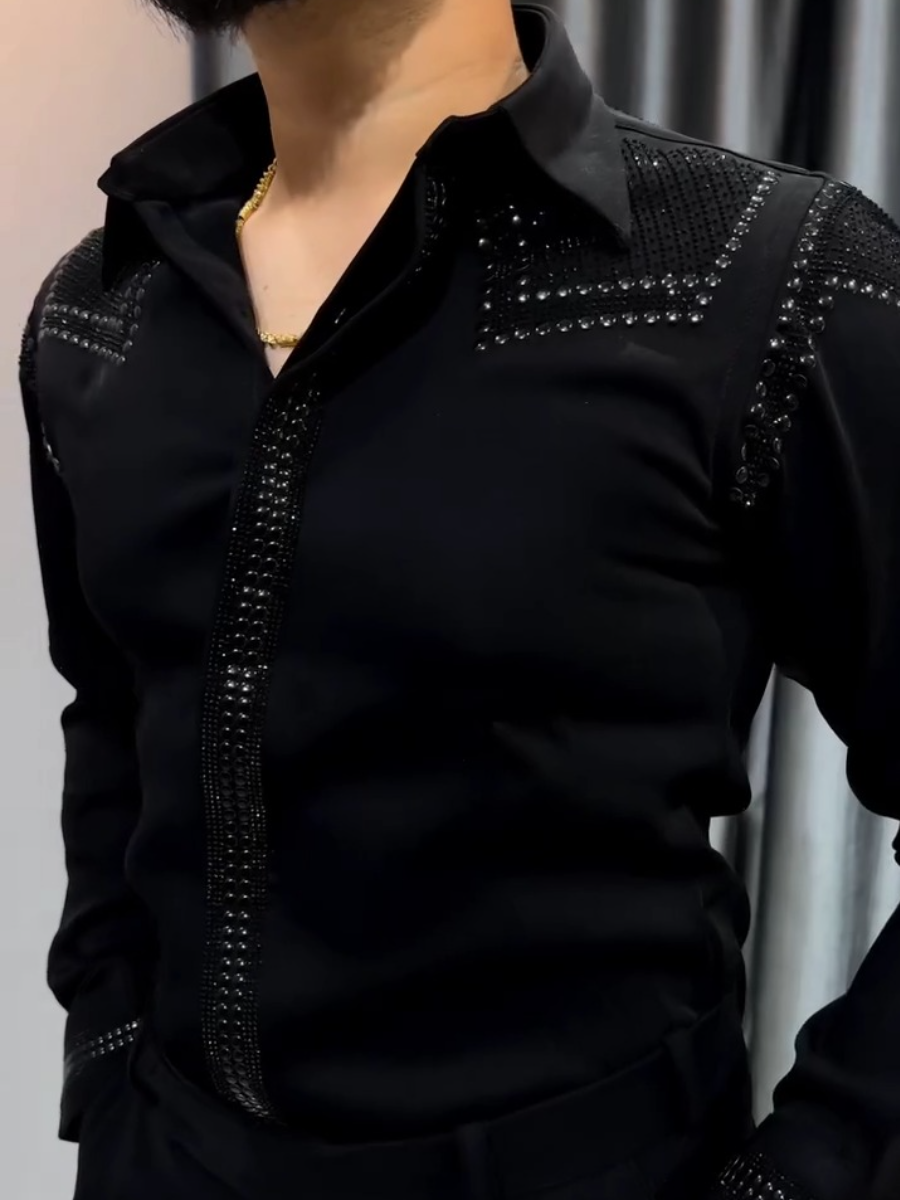Men's Luxury Satin Rhinestone Western Shirt
