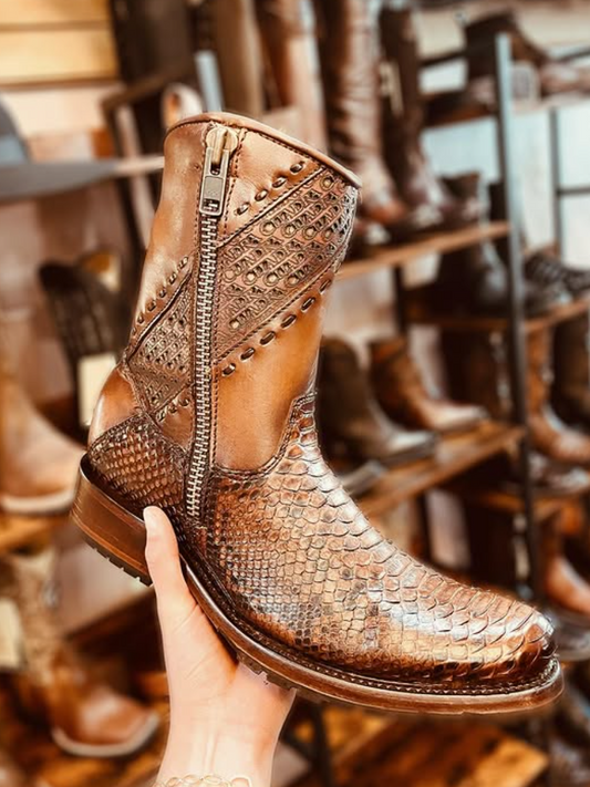 Men's Soft Leather Mid-Calf Exotic Boots