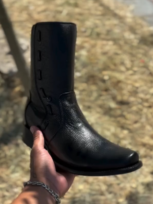 Narrow Square Toe Deerskin Cowboy Boots