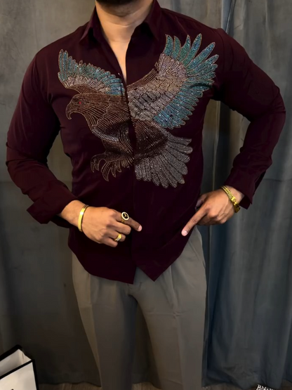 Men's Eagle Embroidered Long-Sleeve Shirt