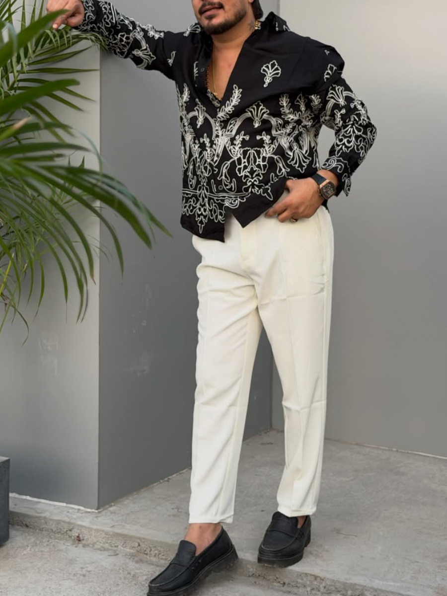 Men's Satin Intricate Embroidered Western Button Down Shirt