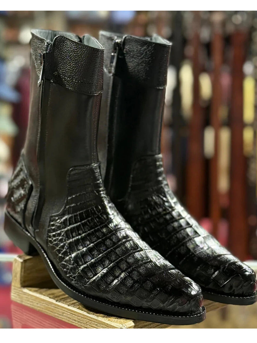 Caiman Zipper Round Toe Cowboy Boots
