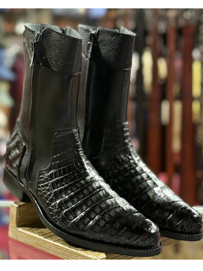 Caiman Zipper Round Toe Cowboy Boots