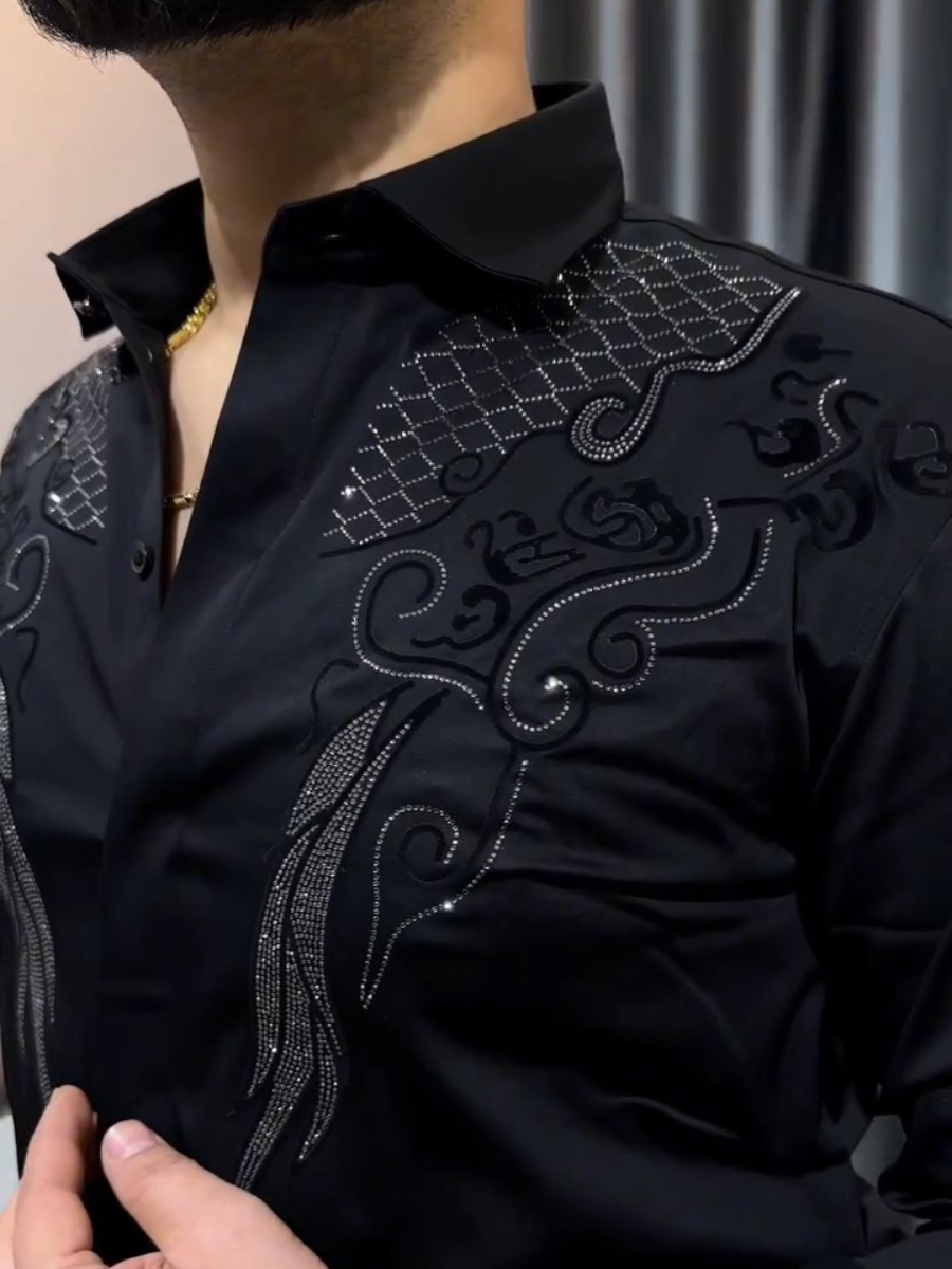 Men's Satin Embroidered Western Button Down Shirt