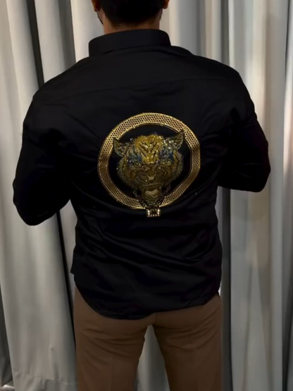 Men's Satin Tiger Sequins Shirt
