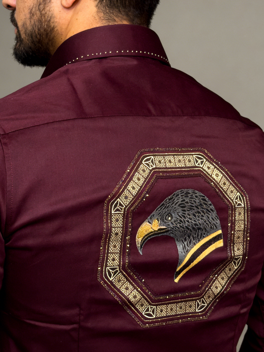 Men's Burgundy Eagle Satin Shirt
