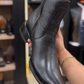 Black Narrow-Toe Leather Cowboy Boots