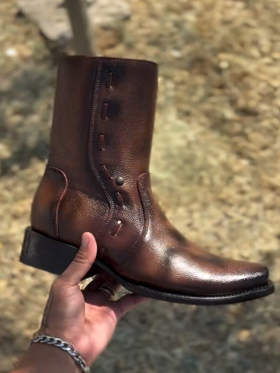 Narrow Square Toe Deerskin Cowboy Boots