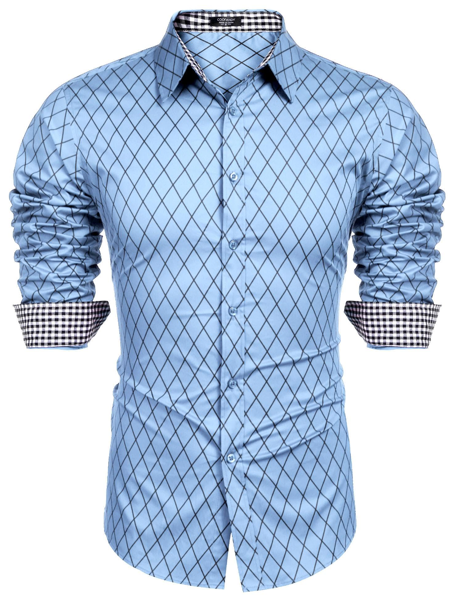 Men's Slim Fit Diamond Pattern Long Sleeve Shirt
